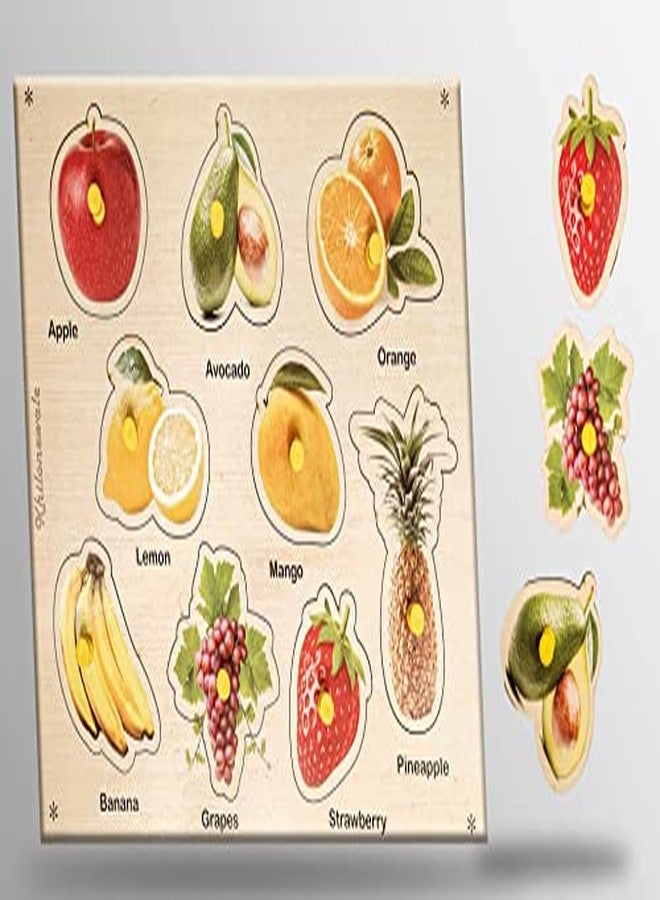 Khilonewale Kid's - Wooden Puzzle with Knobs Educational and Learning Toy for Kids (Fruits) - Image 2